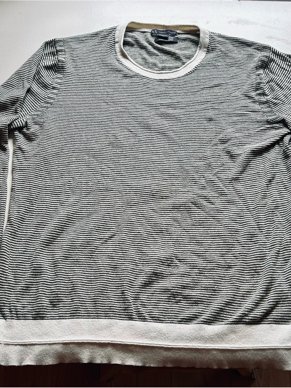 Armani Exchange Men’s Black & White Striped Long Sleeve Crewneck